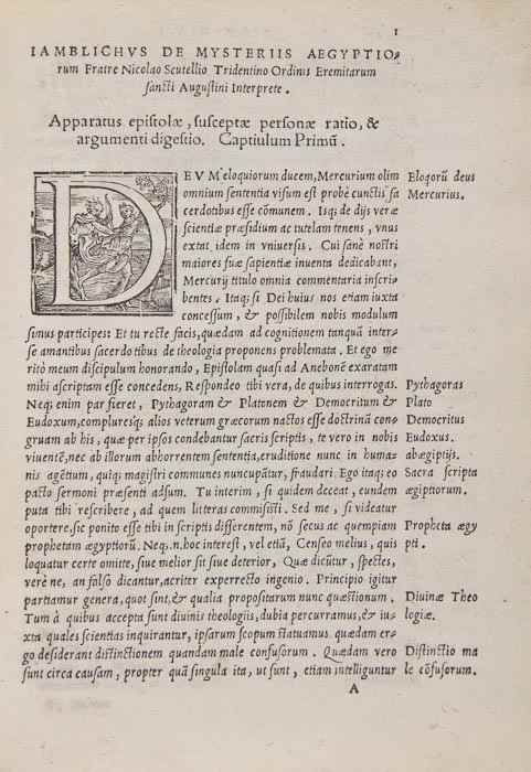 Appraisal: Iamblichus De Mysteriis Aegyptiorum woodcut initials title torn and repaired