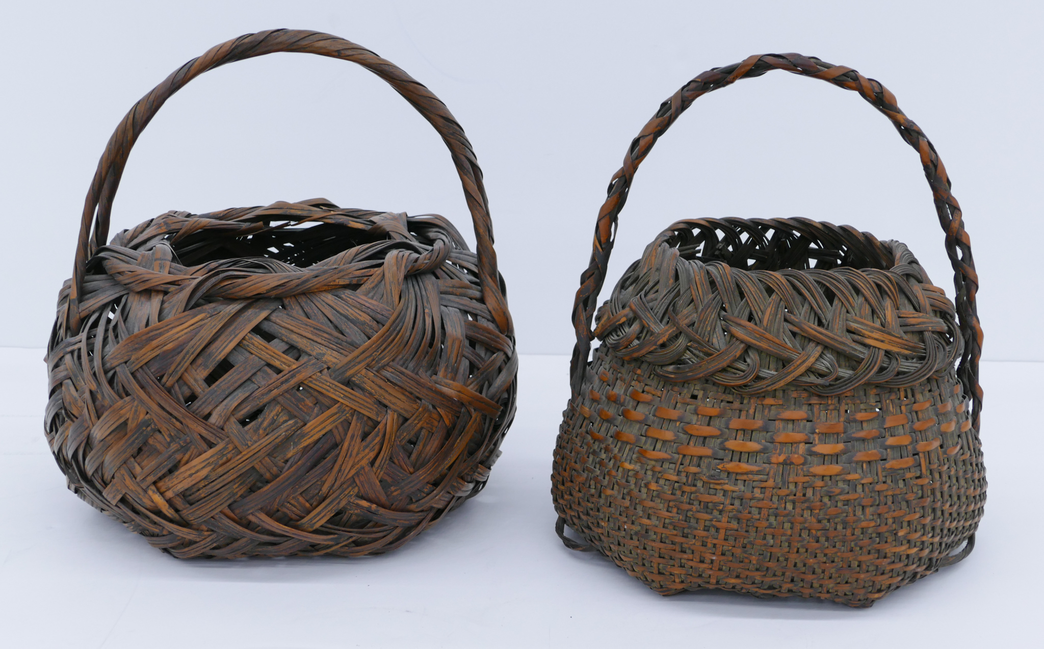 Appraisal: pc Japanese Meiji Ikebana Handled Baskets '' Approx Finely woven