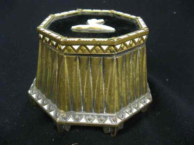 Appraisal: Bronze Dresser Box with enamel trimand ivory deco lady on