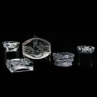 Appraisal: Five Crystal Ashtrays the first by Franz Grosz in oblong