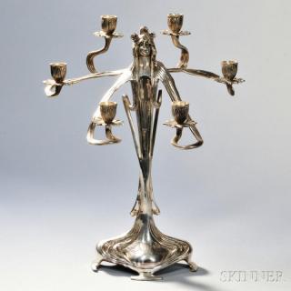 Appraisal: Art Nouveau-style Candelabrum Silver-tone wash over brass th century Six