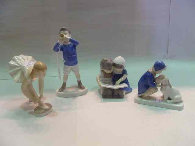 Appraisal: FOUR BING AND GRONDAHL OF COPENHAGEN PORCELAIN FIGURES one a