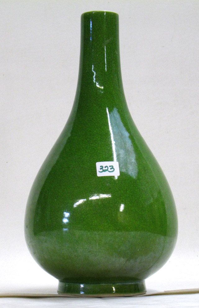 Appraisal: CHINESE CH'ING DYNASTY CRACKLE GLAZE BOTTLE having a tapering neck