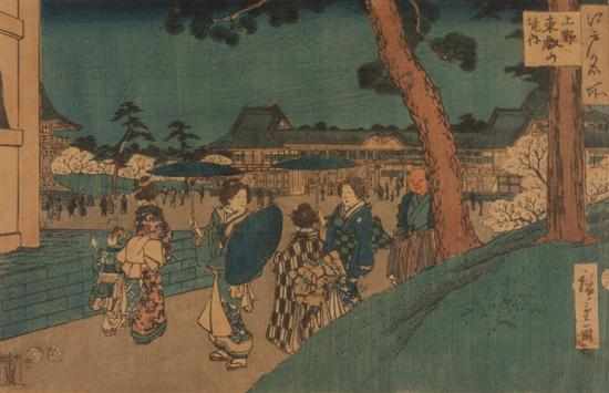 Appraisal: Japanese color woodcut Hiroshige Evening stroll in a park signature