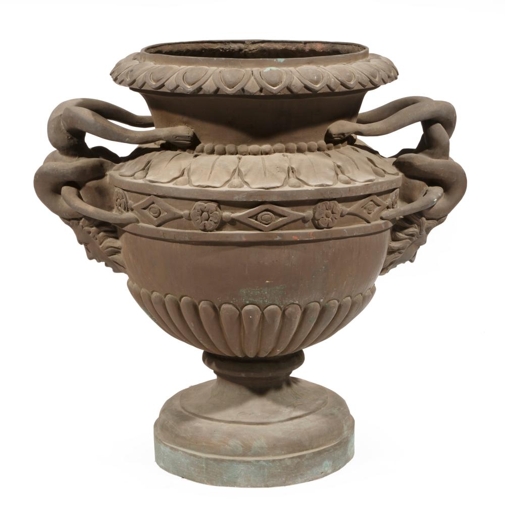 Appraisal: GRAND TOUR-STYLE PATINATED BRONZE URNLarge Grand Tour-Style Patinated Bronze Urn