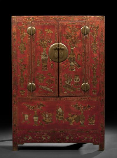 Appraisal: Good Large Chinese Lacquered and Painted Storage Cabinet th century