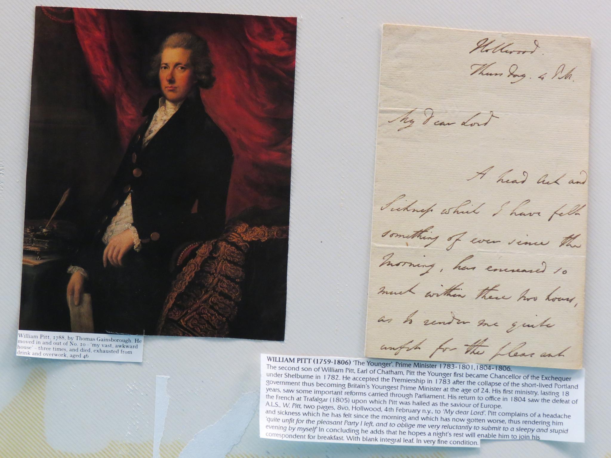 Appraisal: William Pitt - - 'The Younger' signed letter no date