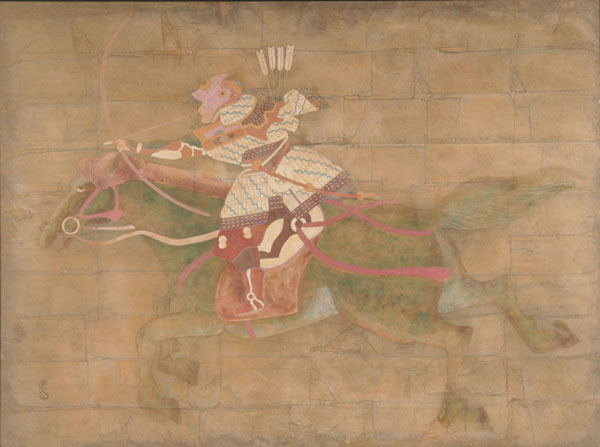 Appraisal: Japanese th century Samurai on horseback tempera on silk laid