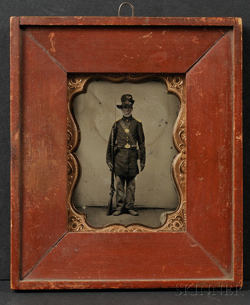 Appraisal: Quarter Plate Tintype of an Elderly Union Soldier Standing at