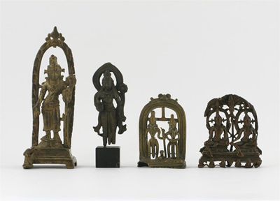 Appraisal: Four Indian bronze and copper figures including two standing figures