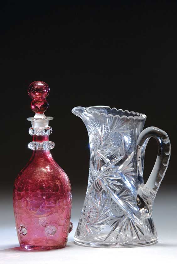 Appraisal: GLASS PITCHER AND DECANTER Antique American brilliant-cut glass pitcher late