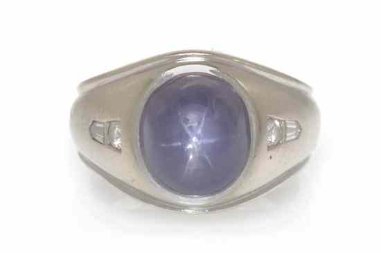 Appraisal: A Karat White Gold Star Sapphire and Diamond Ring containing