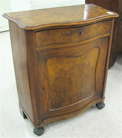 Appraisal: VICTORIAN BURL WALNUT SIDE CABINET Continental th century the serpentine-shaped