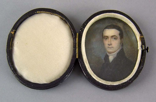 Appraisal: American watercolor on ivory miniature portrait of a gentleman early