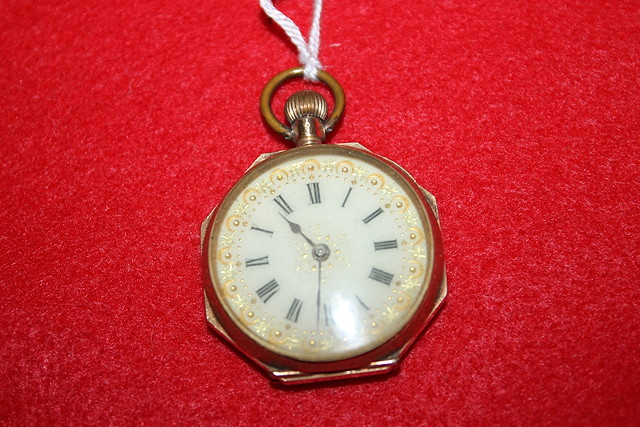 Appraisal: A CONTINENTAL K GOLD FOB WATCH with enamel dial and