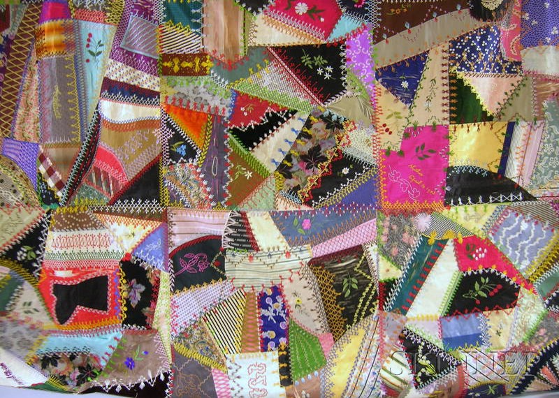 Appraisal: Pieced and Embroidered Crazy Quilt dated unfinished approx x in