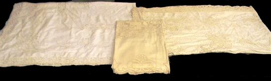 Appraisal: TEXTILES Three th C linen and lace tablecloths handmade laces