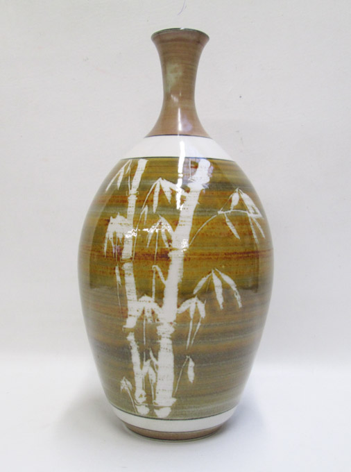 Appraisal: STUDIO ART POTTERY VASE having bamboo motif signed K O