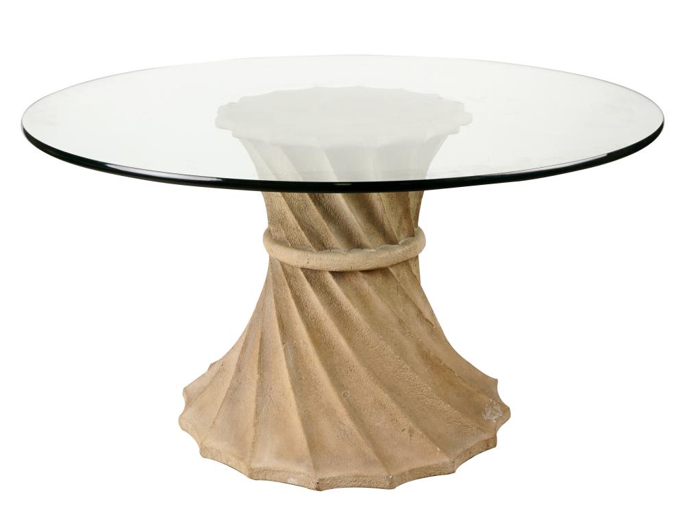 Appraisal: CAST CEMENT AND GLASS DINING TABLEmanufacturer unknown Dimensions inches diameter