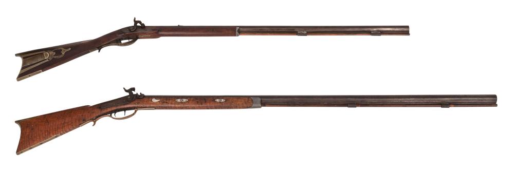 Appraisal: TWO HALF STOCK PERCUSSION RIFLES TH CENTURY LENGTHS AND TWO