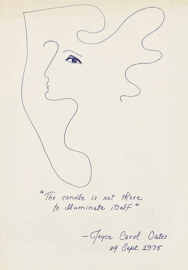 Appraisal: Joyce Carol OATES American b Self-portrait ink on paper x