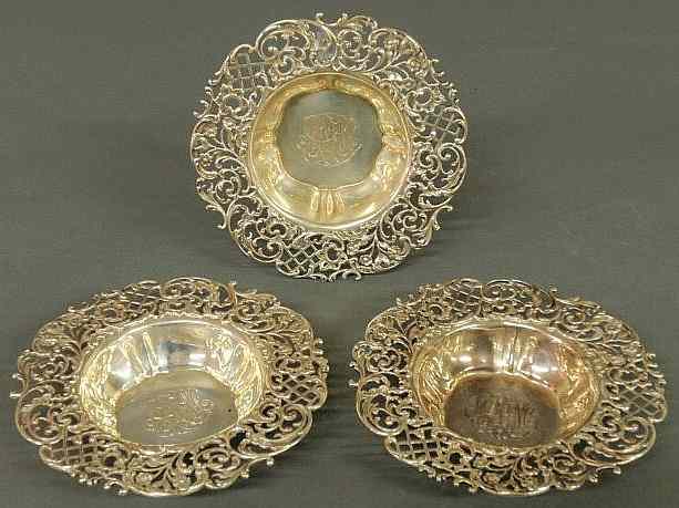 Appraisal: Set of three pierced sterling silver dishes retailed by J