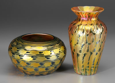 Appraisal: Two Lundberg art glass vases both with textured gilt surfaces