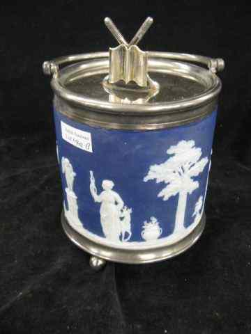 Appraisal: Wedgwood Dark Blue Jasperware Biscuit Box classical maiden cherub garden