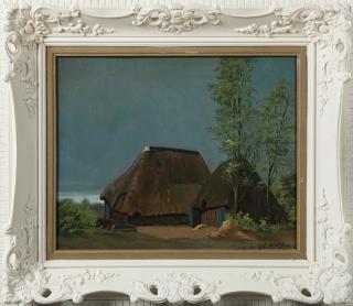 Appraisal: Michel Depypere - Thatched Roof Cottages oil on canvas signed