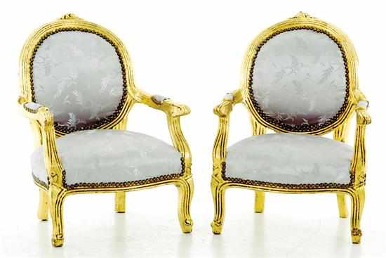 Appraisal: Pair Louis XV style giltwood childs' chairs upholstered oval back