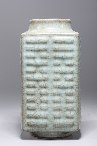 Appraisal: Chinese crackle glazed celadon rectangular form vase with molded designs