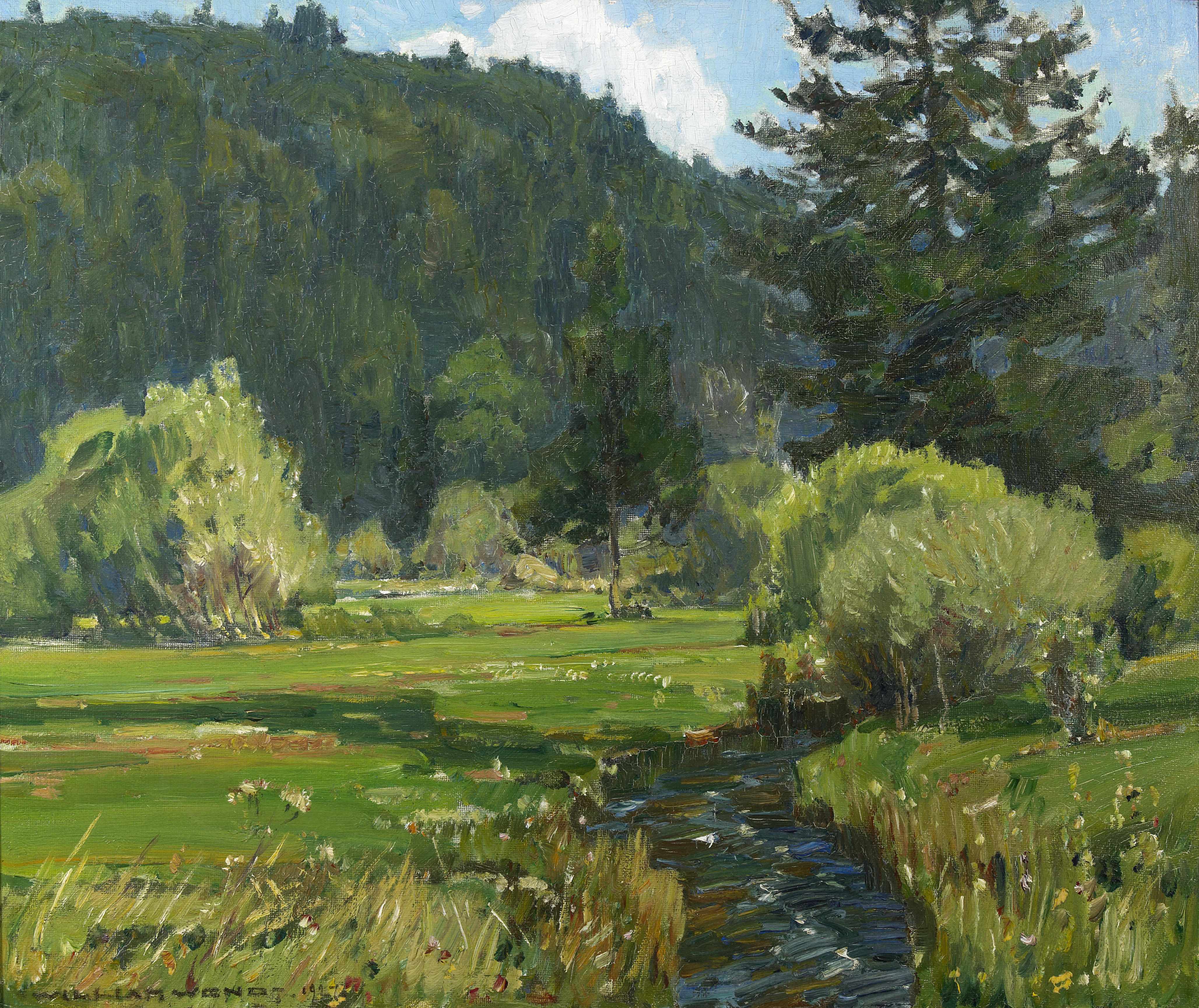 Appraisal: William Wendt American - Meandering stream signed and dated 'William