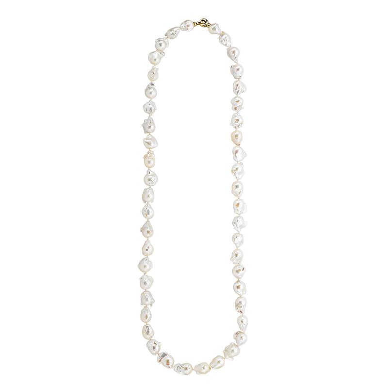 Appraisal: BAROQUE SOUTH SEA PEARL LONG NECKLACE Forty-six asymmetric white pearls