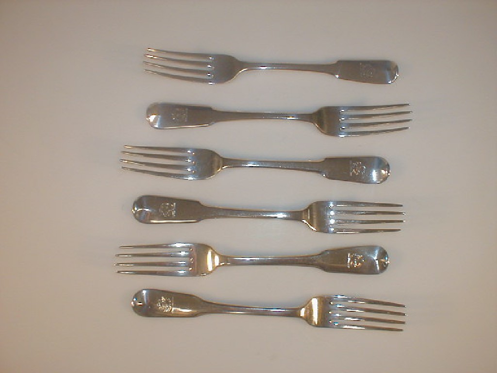 Appraisal: A set of six George III silver fiddle pattern table