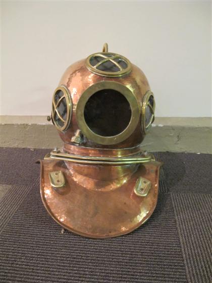 Appraisal: Copper and brass three-bolt diving helmet late th early th