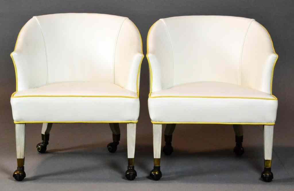 Appraisal: Pr Mid Century Hollywood Regency Arm ChairsTo include two white