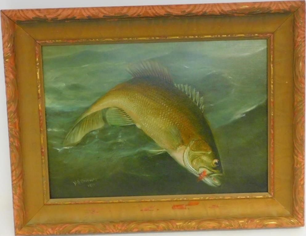 Appraisal: HARRY DRISCOLE - NY OIL PAINTING ONcanvas titled Bass Grabbing