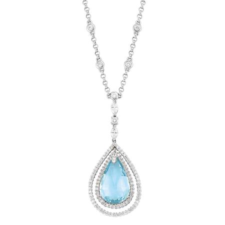 Appraisal: White Gold Diamond and Aquamarine Pendant Chain Necklace Estimate -