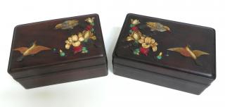 Appraisal: Pair Hardstone Mount Zitan Boxes The pair in book matched