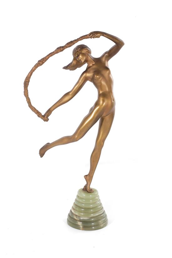 Appraisal: Art Nouveau bronze sculpture Continental circa DANCER golden bronze patina