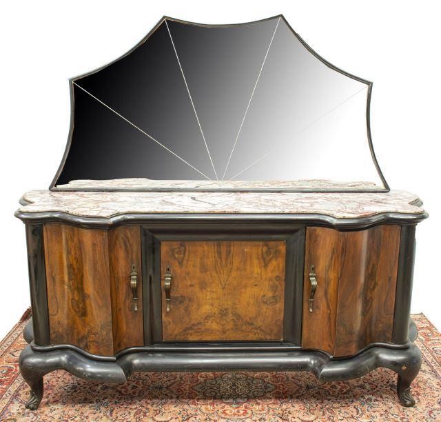 Appraisal: Italian Venetian mirrored sideboard th c shaped mirror over marble