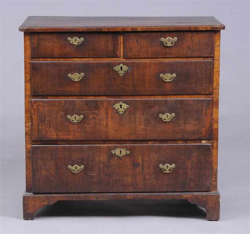 Appraisal: GEORGE III INLAID WALNUT CHEST OF DRAWERS The line-inlaid and