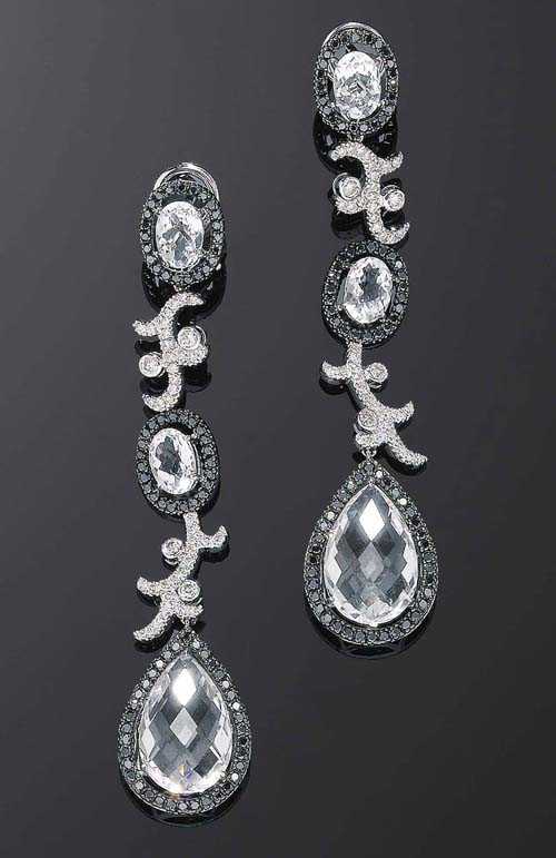 Appraisal: ROCK CRYSTAL AND BRILLIANT-CUT DIAMOND PENDANT EARRINGS White gold Very