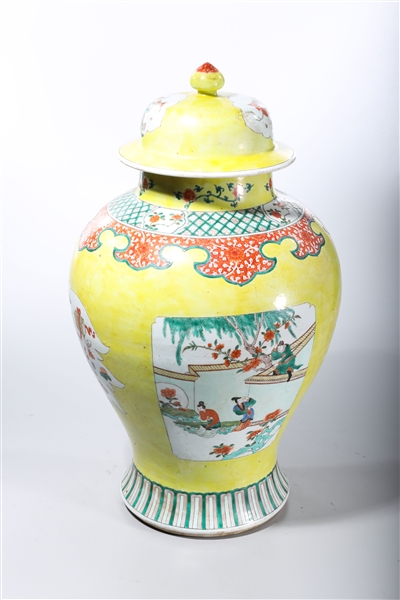 Appraisal: Tall Chinese enameled porcelain covered vase with figural scenes x