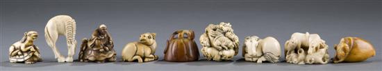 Appraisal: Group of ivory bone netsukes with zodiac ojime bead th