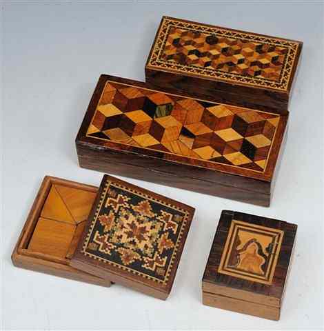 Appraisal: A TUNBRIDGEWARE SQUARE BOX with inlaid geometric design containing a