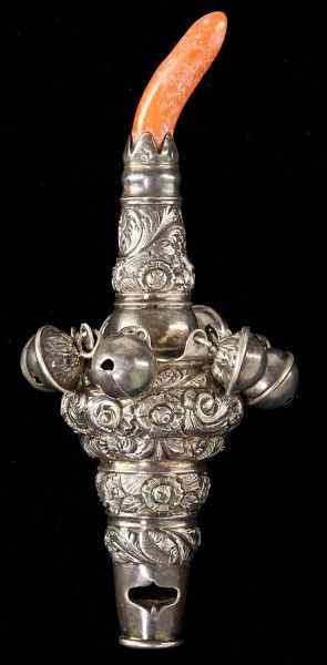 Appraisal: English Victorian Sterling Whistle Rattlecirca Birmingham scrolling leaf and floral