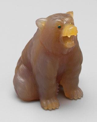 Appraisal: Carved agate sitting bear full figure with mouth open green