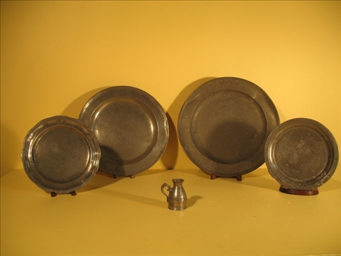 Appraisal: GROUP OF SEVEN VARIOUS PEWTER PIECES Including a Continental hexagonal