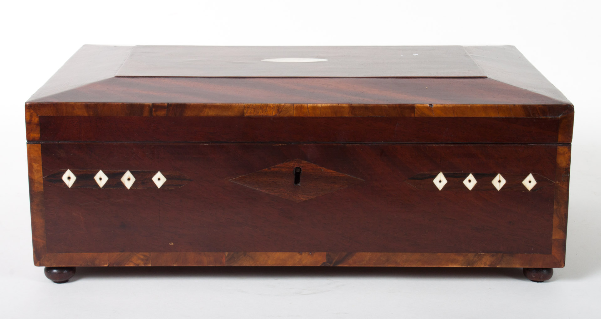 Appraisal: American mixed wood sewing box circa - mother-of-pearl and rosewood